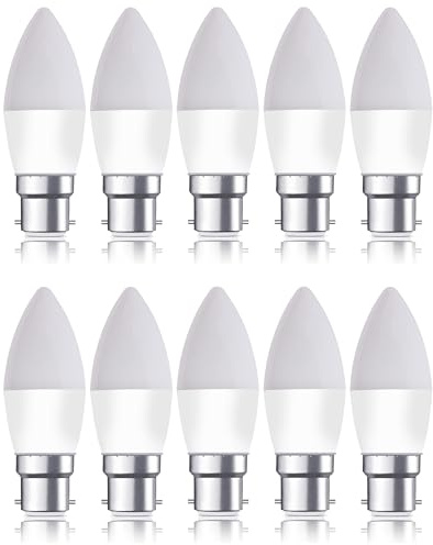 Bright Source Non-Dimmable Opal Frosted LED Candle Bulb, 4.8W, 470lm, B22 Bayonet, 4000K Cool White - Pack of 10 Bulbs