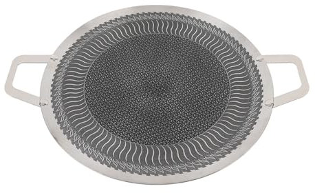 Korean Grill Pan, Stainless Steel BBQ Griddle Pan with Dual Handles - 13.4/15inch Round Nonstick Barbecue Pan for Induction Gas Cooktops & Outdoor Use (38cm)