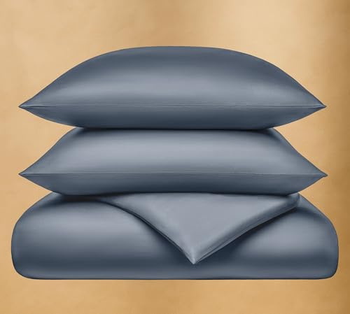 Seralino Satin Bettwäsche 200x200 80x80 Kissenbezug Blau Dunkelblau | 100% Bio Baumwolle | Baumwollsatin Bettwäsche weich | Kissenbezug Satin 200x200