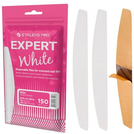STALEKS PRO 50 Pcs Disposable Nail Files Self Adhesive Half Moon Shape Expert (Grano 150)