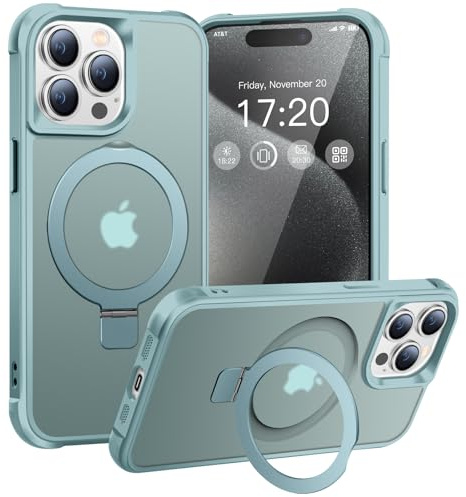 BENTIACC Hülle für iPhone 15 Pro mit Magnet Ständer, Seeblau | 120° Öffnungsbereich, Mil-Grade Drop Shockproof, Kratzfeste Fingerabdruck Rutschfest Handyhülle, Die Hände frei habe