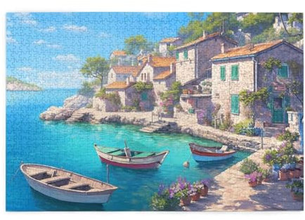 Puzzle 3000 Teile, Puzzle Erwachsene, Holzpuzzle Italien Impossible Jigsaw, Clevere Rätsel, HD Farbe Jigsaw mit Geschenkbox Verpackung for Room Decor, Geschenke für Frauen Boot 122x81cm p-1000
