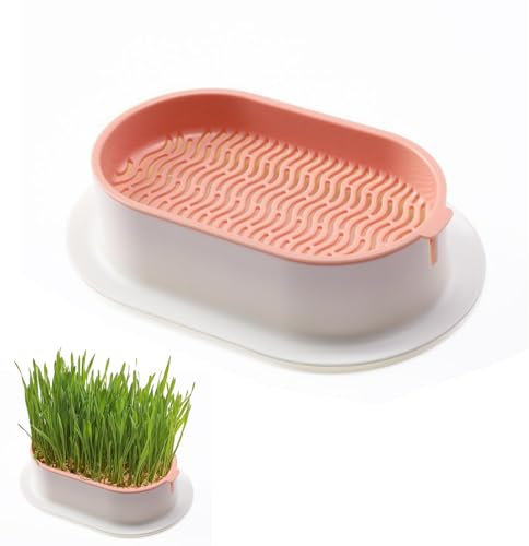 Hydroponic Cat Grass Planter Kit for Indoor Cats - No Soil Needed, Design with Sepae Water Tray, Fresh Wheatgrass Gg Box for Dogs and Pets (7.4x4.8 Inch)