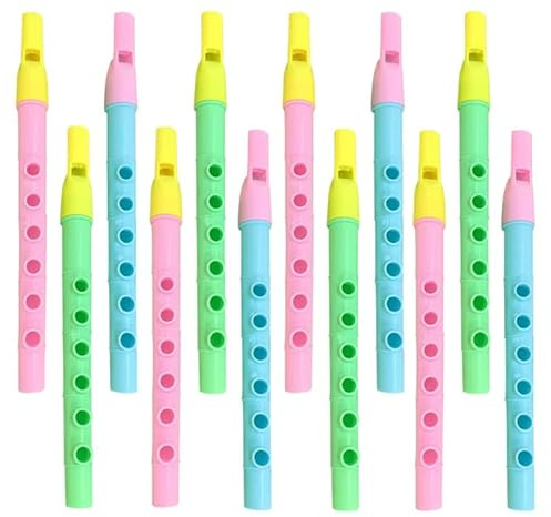 Cvutovo 12Pcs Mini Plastic Recorder Flute Set for Children Music Playing Beginner Instrument with 6 Holes Assorted Colors for Students, Beginners, Class and Home Use
