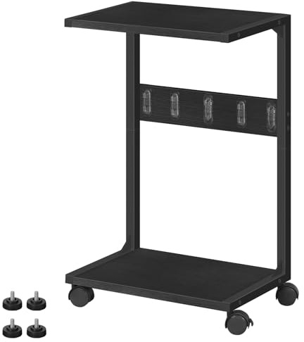 HOOBRO 2 Tier Computer Tower Stand, PC Tower Stand with Wheels, Mobile Wooden Computer Tower Cart, Mobile CPU Holder, for Home Office, Under Desk, Black EBB01CJ01G1