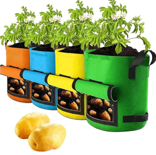 Générique Sacs de Culture pour Pommes de Terre - Conteneur de Culture pour Carottes | Sacs de Plantation Légumière Non-tissé 4 Pièces pour Jardin Cour Agriculture