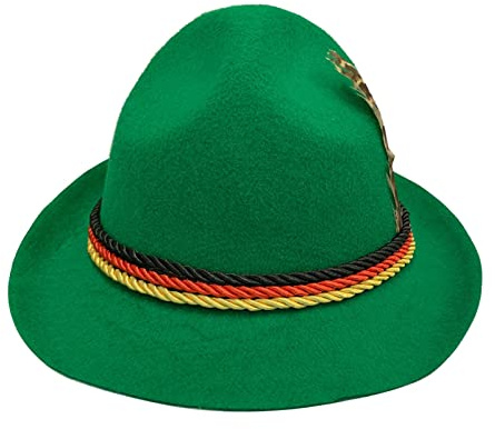 Generisch Trachtenhut mit Feder und Deutschland Kordel, Jägerhut für Oktoberfest, Trachten Party, grün