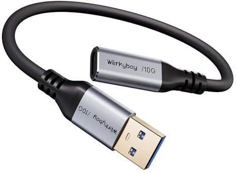 Werkybay Câble Adaptateur USB-C Femelle vers USB-A Mâle 0.3m, 10 Gbps Type C 3.1 Cable Rallonge, 30cm Câble de Charge pour PC, Ordinateur Portable, Chargeur, Smartphone, SSD/HDD, Tablette, Hub, clé U