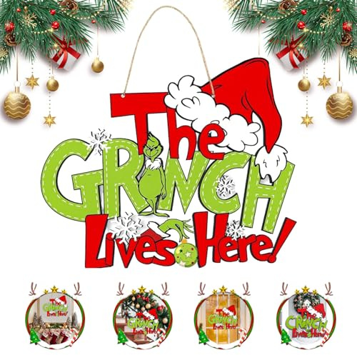 Weihnachtsschmuck Türschild, Weihnachten Grinch Türschilder, Türschild Weihnachten aus Holz für Tür, Weihnachtsdeko für Tür, Fenster, Kamin, Wand oder Weihnachtsbaum