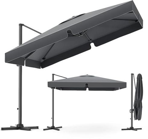 YEAUPE PRO Sonnenschirm 300 x 200 cm, Ampelschirm um 360° drehbar, Gartenschirm mit Seitenvorhängen, mit UV50+ Sonnenschutz für Garten und Terrasse, Grau