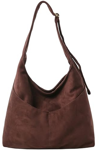 unisoul Suede Tote Bag for Women, Multi Pockets Hobo Slouch Shoulder Bag