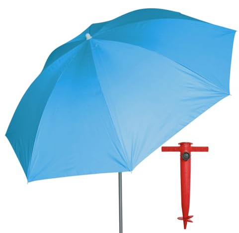 Pincho Sombrilla Playa Grande 200 cm, Antiviento Hasta 35 Km/h, Proteccion UV 50, Aluminio, 8 Varillas Fibra de Vidrio, Tubo 28-32mm, Palo Reclinable, Montaje Rapido 30 Segundos, Bolsa Transporte