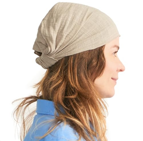 CHARM Damen & Herren Bandana-Stirnband aus Baumwolle, Elastisches Yoga Haarband, Boho Haar Tuch Beige M