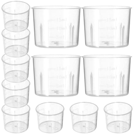 DEARMAMY Set 100 Pezzi Becher da Laboratorio 15 Ml in Plastica Trasparente Graduati Scala Chiara, Misurini per Liquidi per Cucina e Chimica, Strumenti di Misurazione Riutilizzabile