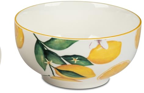 formano Deko Schale Vintage Lemon, Obstschale mit Zitronen Motiv im Old Look, 14 cm, Weiß mit Gelb und Grün