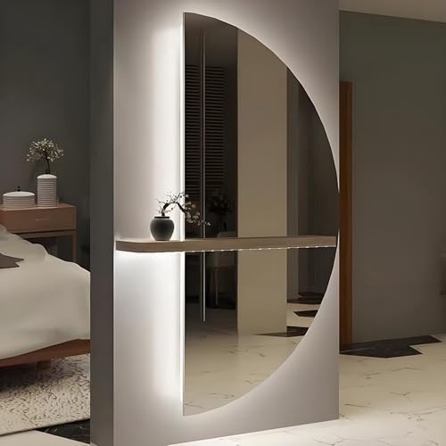 SXDMOUBK Specchio Decorativo a Mezzaluna sospeso con 3 Colori di Luce, antiappannamento, per Soggiorno, Ingresso e corridoio (Taglio a Sinistra, 40x80 cm/16x32 Pollici)