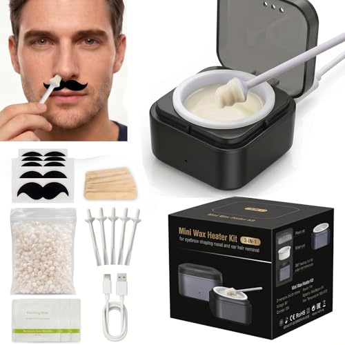 Nasenhaarentferner Wachs Set, Nasenhaar Wachs Waxing Set, Nasenwachs Haarentfernung Set für Männer und Frauen mit Mini Wax Maschine, konstante Temperatur, USB-Schnellwärmung für Nase,Augenbrauen,Ohren