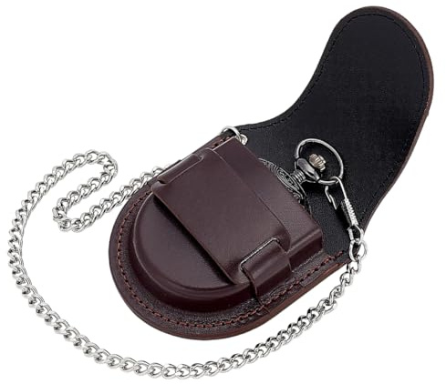 PH PandaHall Custodia per Orologio da Tasca in Pelle PU con Catena Bronzo, Vintage Custodia da Viaggio per Orologio da Uomo per Regalo Immagazzinaggio, 7.7x6.3cm