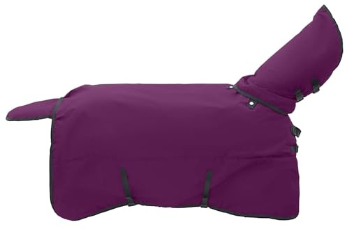 Hästfilt mörkgrön och svart polyester 145 cm vattentät vindtät andas med svansklaff justerbar för stall, vide, utomhusskydd i regn och vinter