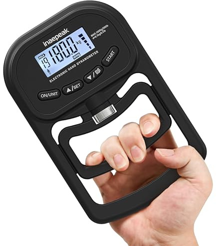 inaepeak Dinamometro con impugnatura da 180 kg, tester elettronico ricaricabile per la forza della presa, con schermo LCD, dinamometro manuale regolabile con 19 dati individuali