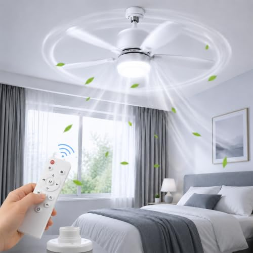 Ventilatore Da Soffitto Con Luce E Telecomando, 52/42cm Lampada Con Ventilatore Da Dimmable Led Ceiling Light With Timer 5 Blades Silent 3 Speeds For Living Room, Dormitory, Bedroom (52cm,40W+Base)