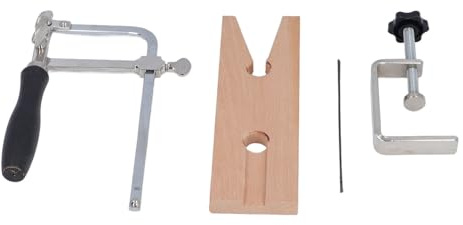 SIXRUN Marco de Sierra de Joyería Ajustable, Kit de Sierra de Joyería de Acero Inoxidable y Madera con 12 Cuchillas y Abrazadera en C, Herramienta de Corte de Montaje en Banco para Hacer Joyas,