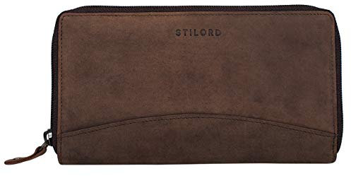 STILORD 'Saskia' Portemonnaie Damen Leder groß mit RFID Schutz viele Fächer Vintage Brieftasche im Querformat Geldbörse für EC-Karten Kleingeld Ausweis, Farbe:matt - braun