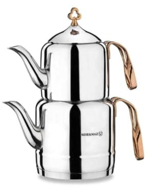 korkmaz A213 Çintemani Tea Pot Rose Gold, Stainless Steel, Solar Base, Teapot Sets for Adults, Turkish Tea Set