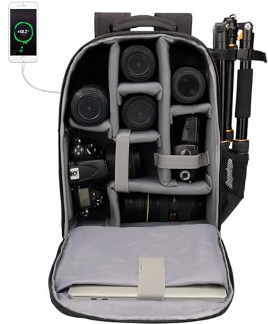 CADeN Zaino Fotografico, Borsa per Fotocamera Professionale per DSLR SLR Mirrorless, Nero, Compatibile con Custodia e Obiettivo per Fotocamera Canon Nikon