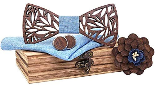 BEFORBIO Noeud papillon bois fait main, chic et tendance, accessoire mode ou idée cadeau. Ajustable facilement. (BLEU 02)