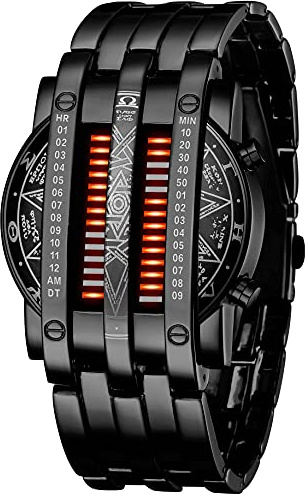 Binary Matrix - Reloj digital LED azul para hombre, clásico, creativo, de moda, relojes de muñeca chapados en negro, Negro rojo, Digital