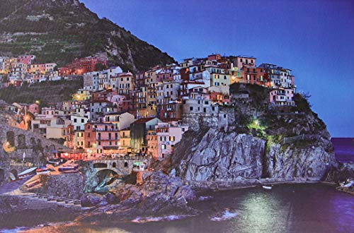 Jandei - Cuadro Paisaje LED Con Interruptor (Italia, 60 * 40 * 1,8) Paisaje Ciudad Italia Cinque Terre Con Iluminación 8 LEDs 2 Pilas AA. Perfecto Para Casa, Salón, Dormitorio, Oficina
