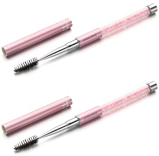 JOSALINAS 2PCS Mascara Brushes Eyebrow Eyelash Brushes Mascara Wands Applicators Eye Brushes Portable Cosmetic Brushes with Cap Spoolies Brushes for Eyelash Extensions and Eyebrows, Pink