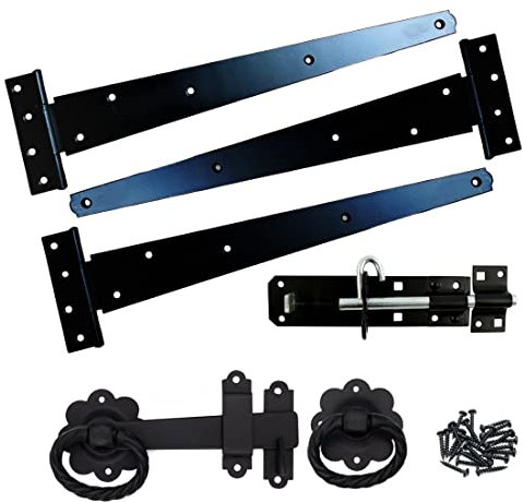 Cerniera a T (3) 30,5 cm 300 mm Kit di montaggio per cancello da giardino in legno nero, fornito con tutti i fissaggi