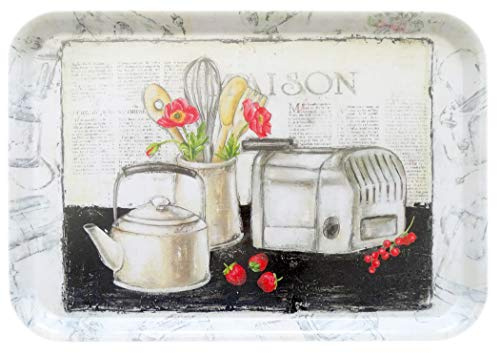 Lashuma Bandeja de cocina grande de melamina, bandeja de plástico, 45 x 31 cm, diseño rústico, bandeja decorativa rectangular