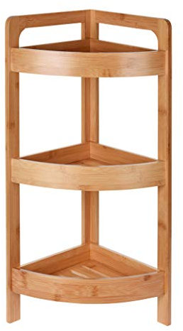 Spetebo Bambus Badezimmer Eckregal mit 3 Ablagen - Holz Badregal Standregal Eckregal Holzregal Regal