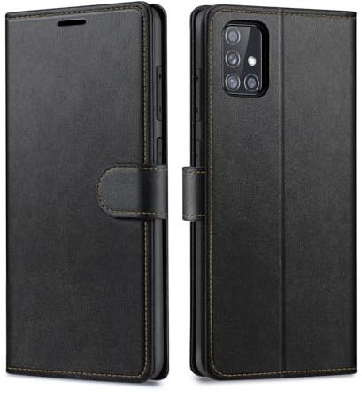 Focusor Fodral för Samsung Galaxy A71, Samsung A71, stötsäkert premiumfodral i PU-läder [kortplatser] magnetisk flip-fodral för Galaxy A71, svart