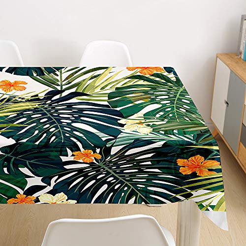 Morbuy Tischdecke Abwaschbar, Pflanze Drucken Tischtuch Rechteckig Tischwäsche Gartentischdecke Outdoor Tischdekoration Wasserdicht Polyester Ölfest Pflegeleicht (140x140cm,Orangene Blume)
