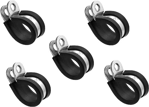 Abrazadera de acero inoxidable A2 (lote de 5 abrazaderas) con protección bordada de goma negra inoxidable A2, tubo (diámetro 32 mm, banda 20 mm)