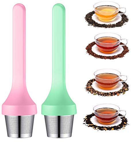2pcs Tea Infuser,Extra Fine Mesh Tea Cup Filter Silicone Handle Perfect Tea Steeper for Loose Leaf Tea or Herbal Tea for Mugs & Teapot, Easy Clean and Safe (Green and Red)