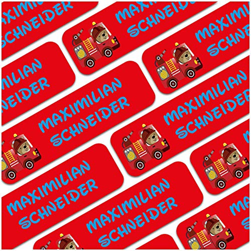 80 x Namensaufkleber Wunschname personalisiert je 3,5x1cm Aufkleber mit Kinder Name Beschriftung Schule Kindergarten Kleidung Sticker (Nr. 07 Feuerwehr, Für Textilien)