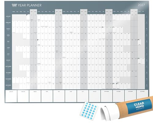 2027 A1 Wall Planner Laminated Dry Wipe Year Planner with UK Holidays | 84.1 × 59.4 cm reusable wall planner on premium 300gsm silk paper with UK bank holidays, delivered rolled
