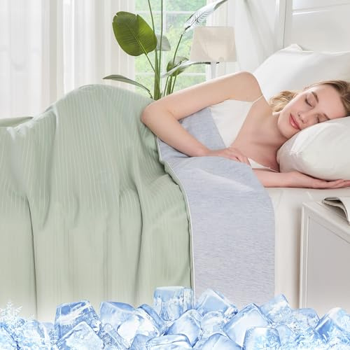 Qucover Kühlende Bettdecke, Sommerdecke aus Baumwolle und Mikrofaser, Dünne Kühlende Doppelbett,Sommerbettdecken ohne bezug nutzbar, Leichte&Weiche (Grün-Grau, 150 * 200cm)