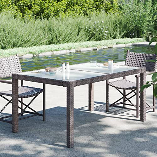 Gecheer Gartentisch Gartenmöbel Esstisch Outdoor Tisch, Mit Schützendem Gummi für Glas, 150x90x75 cm Gehärtetes Glas Poly Rattan Braun