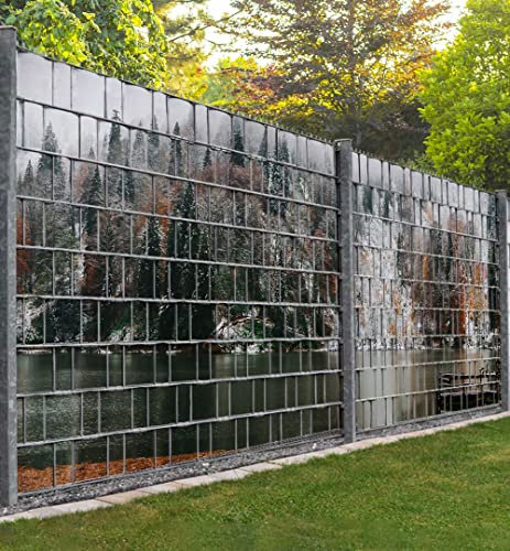 MyMaxxi Infinity Zaunsichtschutz - Blick auf Winterlandschaft Kargol - Sichtschutzstreifen für Doppelstabmattenzaun - Windschutz Sonnenschutz Blickdicht - Sichtschutz Garten Teil1 + Teil2-500x180cm