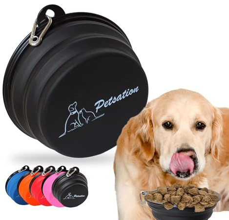 PETSATION Hundskål vikbar för resor [originalet] hundmatskål perfekt för vardagen - 1 000 ml vattenskål - drickskål för hunden - reseskål, matskål, skål (1 000 ml, svart)