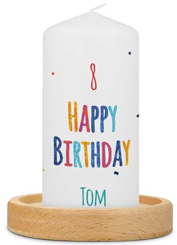 GRAVURZEILE Bedruckte Kleine Kerze - Geburtstagskerze Happy Birthday - Personalisiert mit Name & Alter - brilliant bedruckte Kerze - Geschenk für Mädchen & Jungen zum Kinder Geburtstag