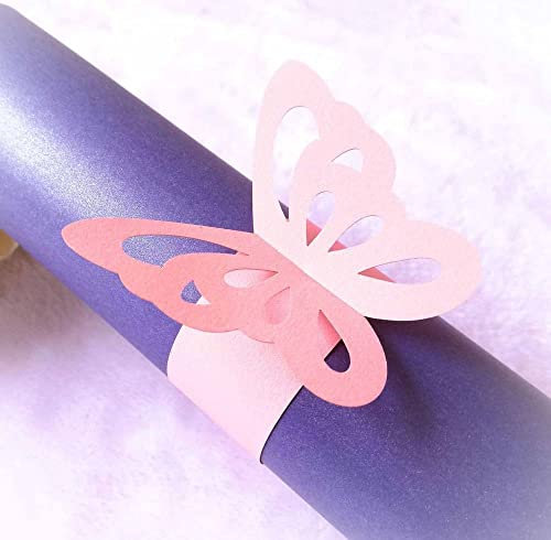 qbodp Einweg-Serviettenringe,100Er-Set,Elegante Serviettenring Für Hochzeit,Bankett,Urlaubsparty,Tischdeko-Accessoires,Schmetterlings-Serviettenschnallen Aus Papier,Rosa