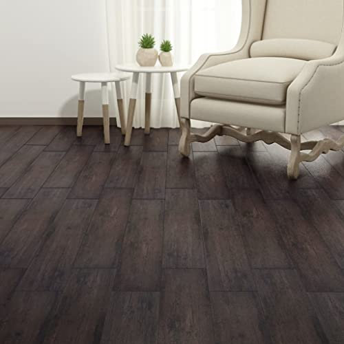 HOMIUSE PVC Laminat Dielen Selbstklebend 2,51 m² 2 mm Dunkelbraun PVC Bodenbelag Selbstklebend Laminatboden Fliesenaufkleber Holzoptik Bodenfolie Selbstklebend für Küche Bad Wohnzimmer Langlebig