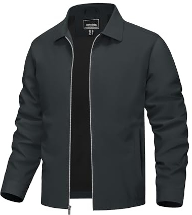 TACVASEN Men's Jackets Smart Casual Zip Up Jackets Lightweight Windbreaker Varsity Jacket Spring Water-Resistant Jacket Dark Grey,3XL